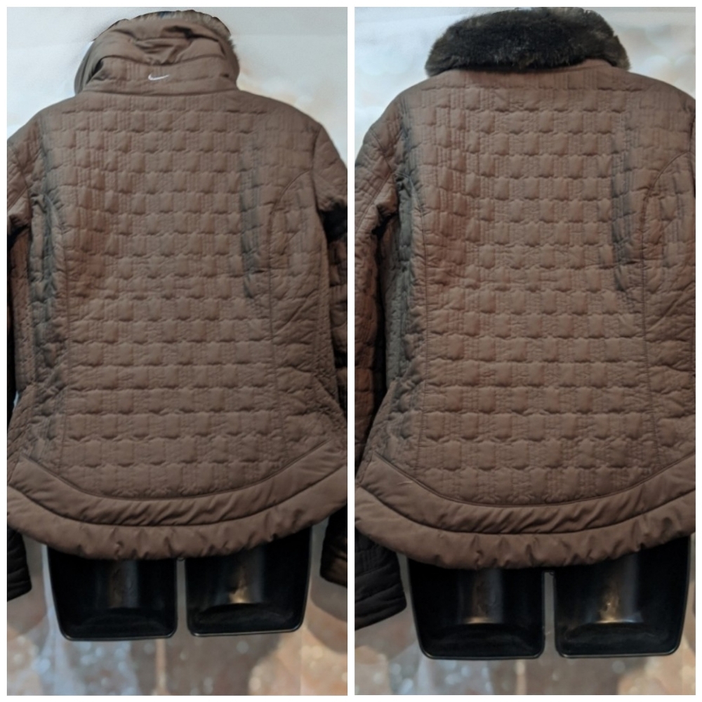 Nike Brown and Pink Quilted Fur Trim Jacket - Picture 3 of 8